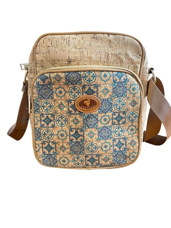 Portugal Handbags - PORTUGAL Natural Cork Bag - Sustainable crossbody bag blue tile pattern